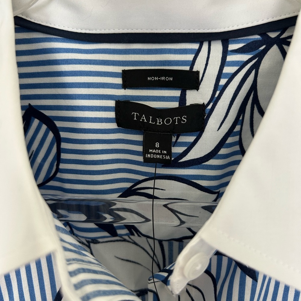 Talbots NON-IRON PERFECT SHIRT - OUTLINE FLORAL STRIPE Size‎ 8 - Picture 4 of 7